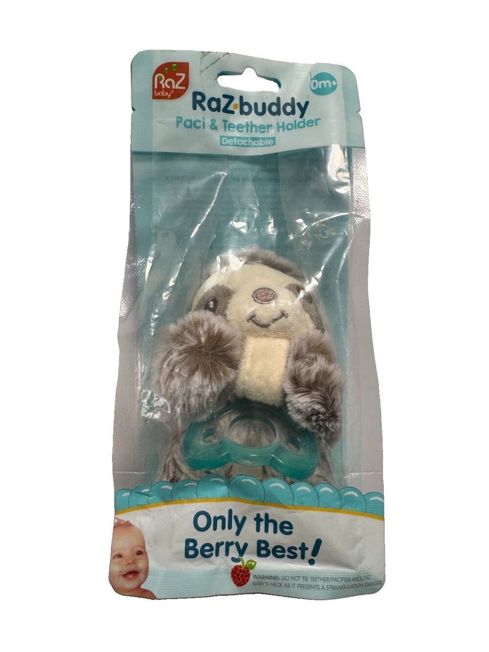 RaZbaby Raz-Buddy Sam Sloth Paci & Teether Holder Plush BPA Free NIP